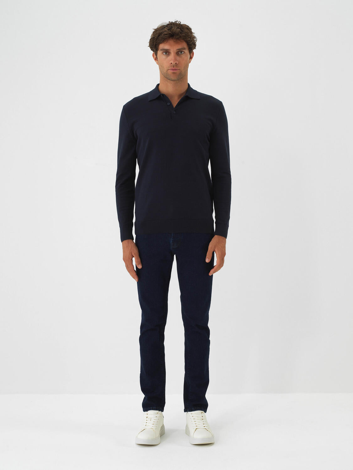 Xint Navy Cotton Textured Slim Fit Denim Trousers