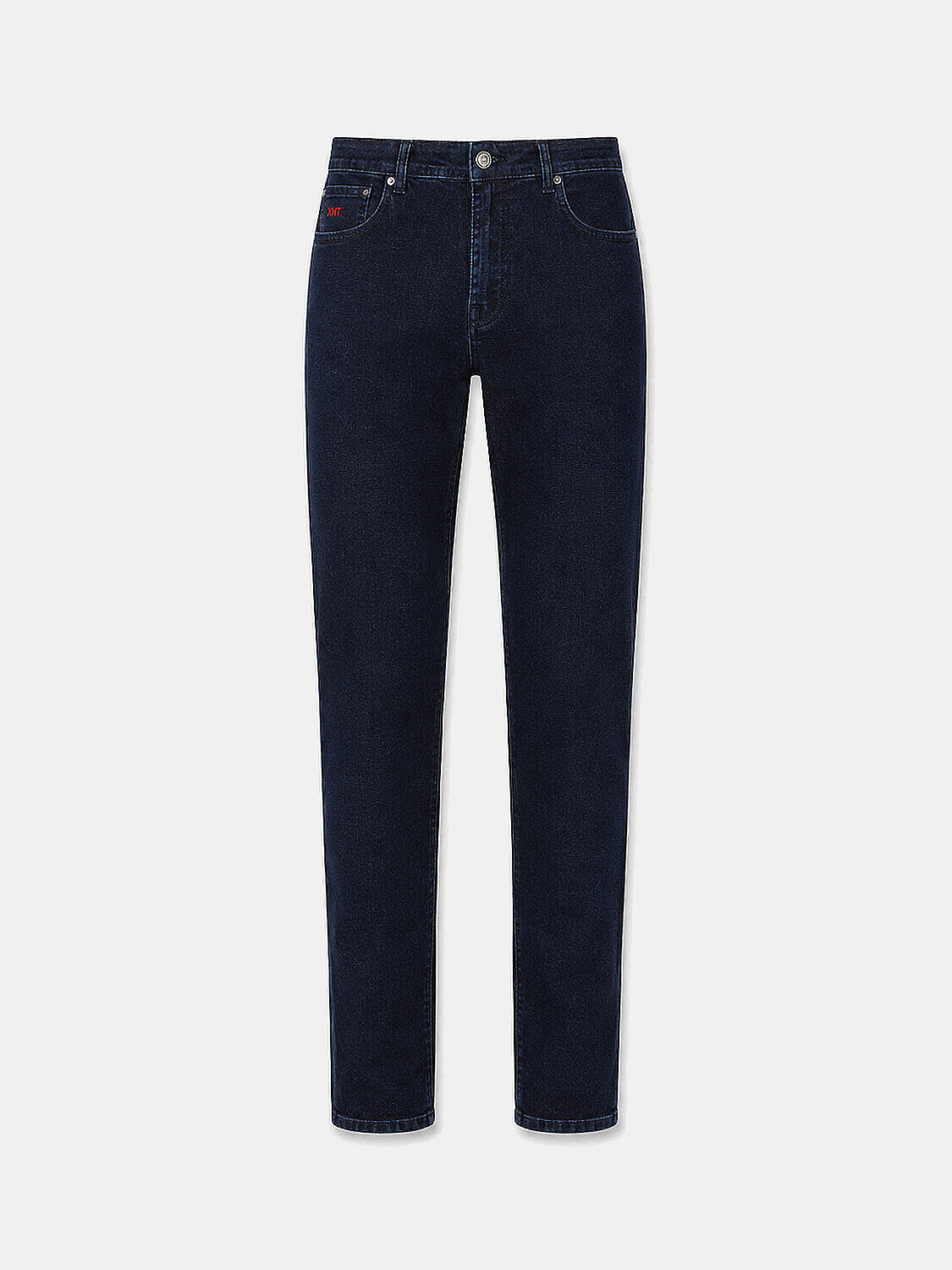 Xint Navy Cotton Textured Slim Fit Denim Trousers