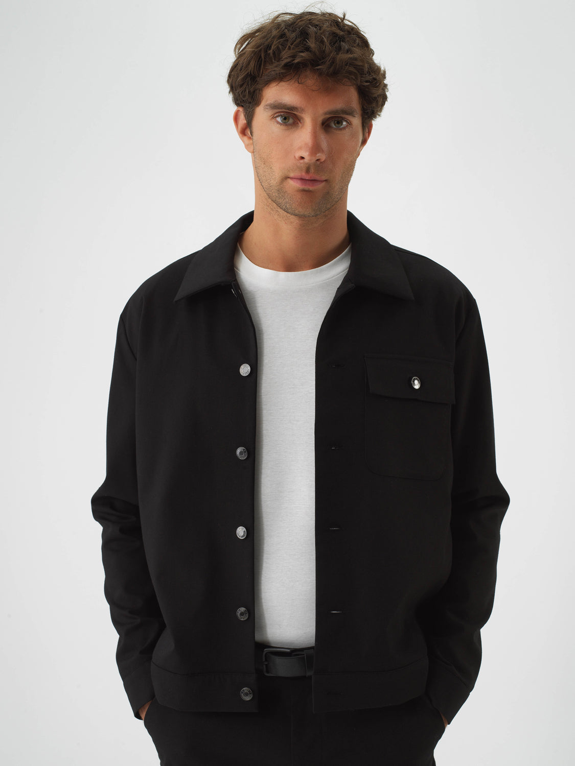 Xint Black Cotton Textured Regular Fit Jacket