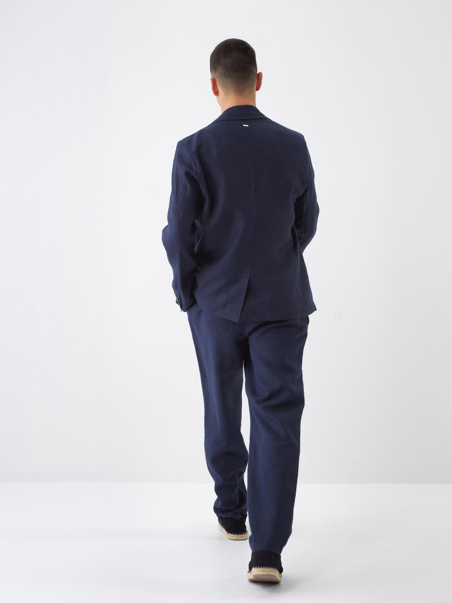 Xint Navy Linen Blazer With Chest Pocket