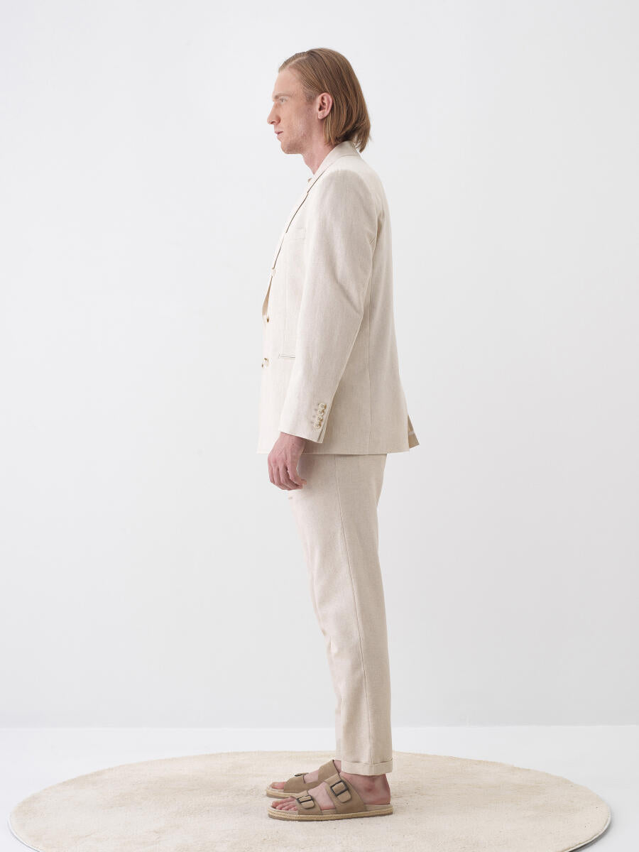 Xint Beige Regular Fit Linen Blazer