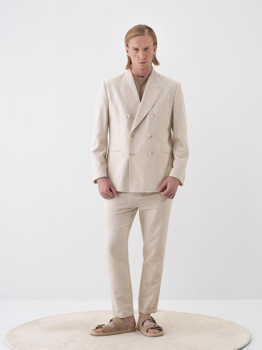 Xint Beige Regular Fit Linen Blazer