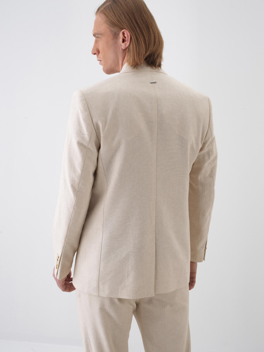 Xint Beige Regular Fit Linen Blazer