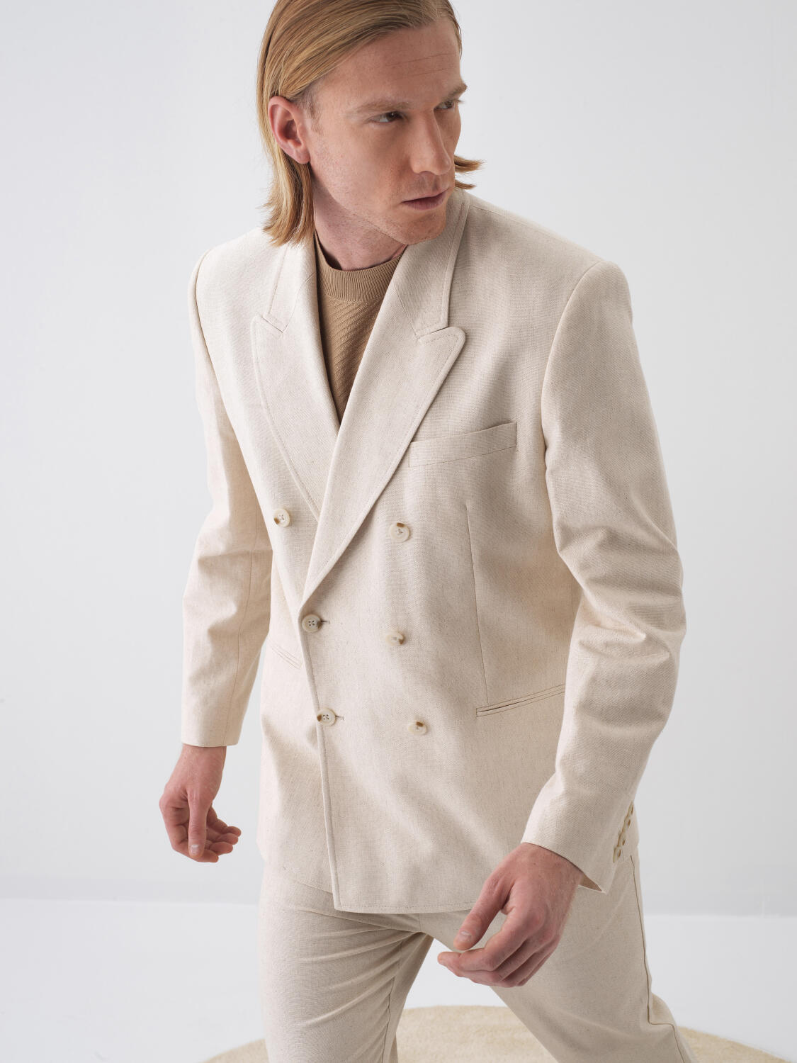 Xint Beige Regular Fit Linen Blazer