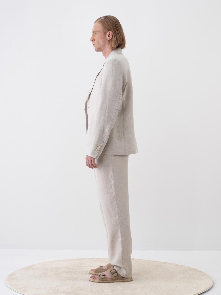 Xint Beige Linen Blazer With Chest Pocket