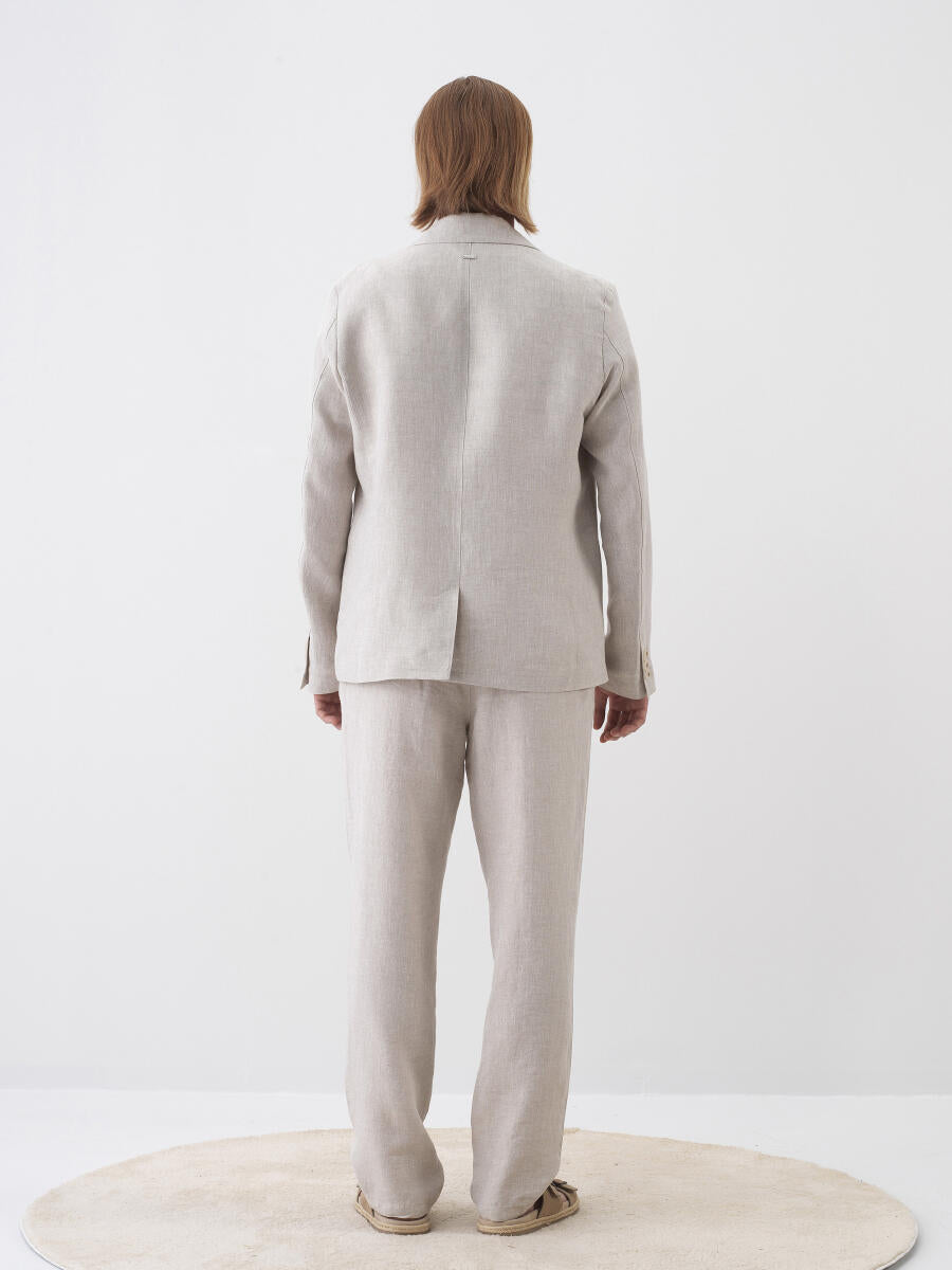 Xint Beige Linen Blazer With Chest Pocket