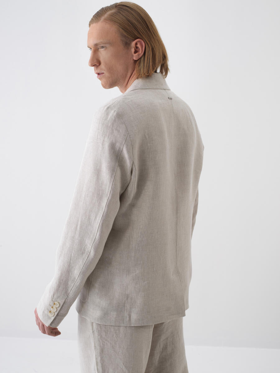 Xint Beige Linen Blazer With Chest Pocket