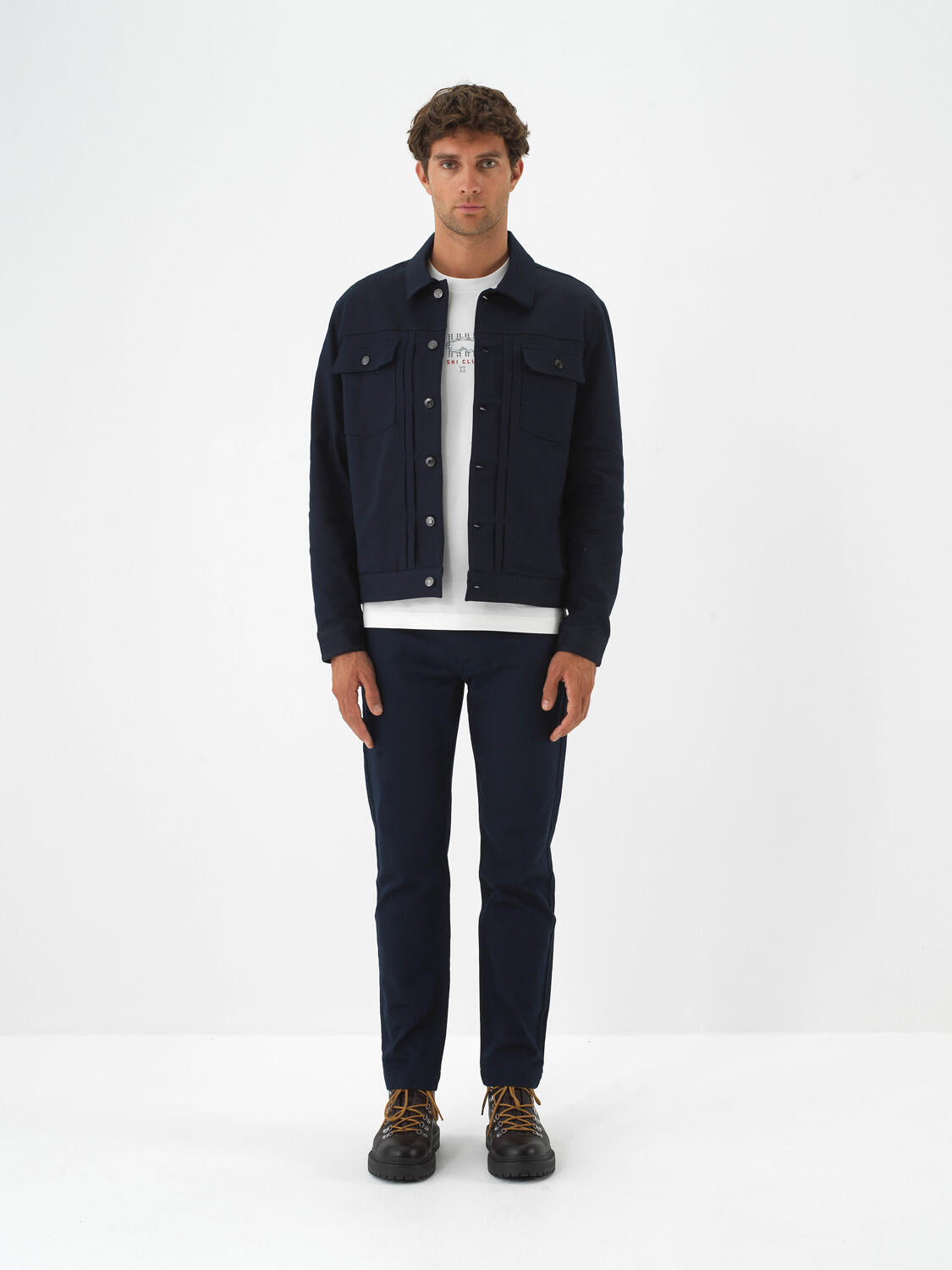 Xint Navy Cotton Textured Regular Fit Jacket