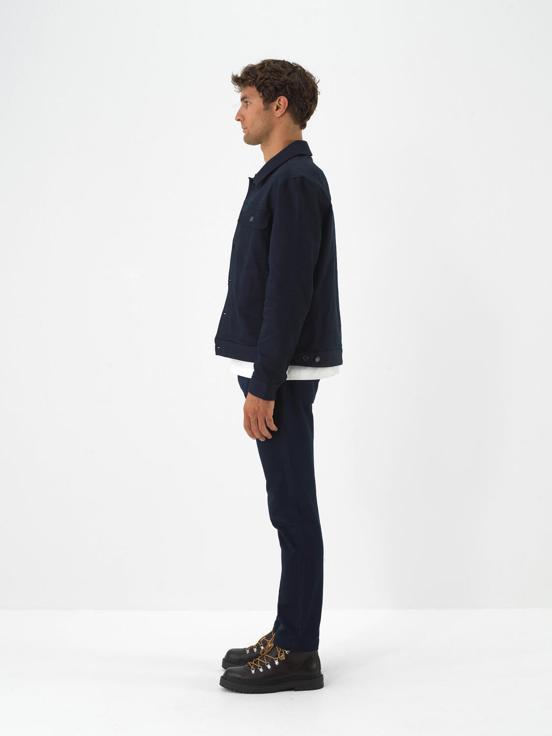 Xint Navy Cotton Textured Regular Fit Jacket