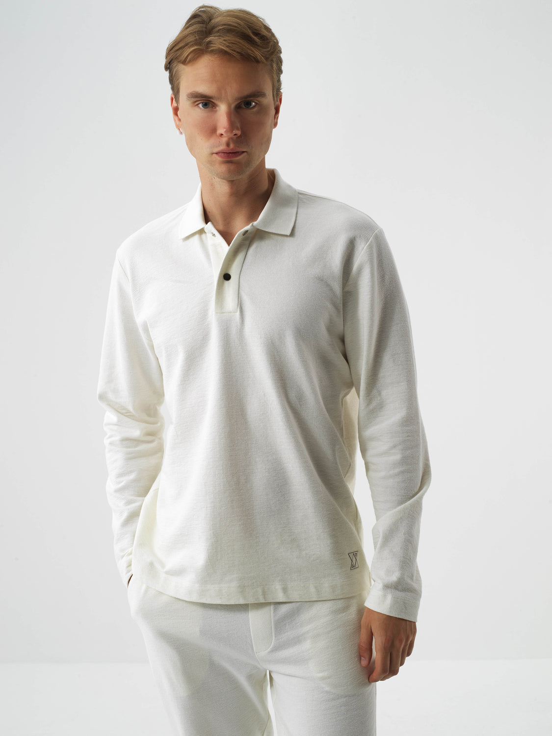 Xint Offwhite Cotton Textured Regular Fit Polo