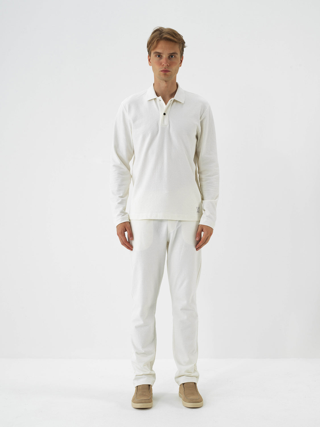 Xint Offwhite Cotton Textured Regular Fit Polo