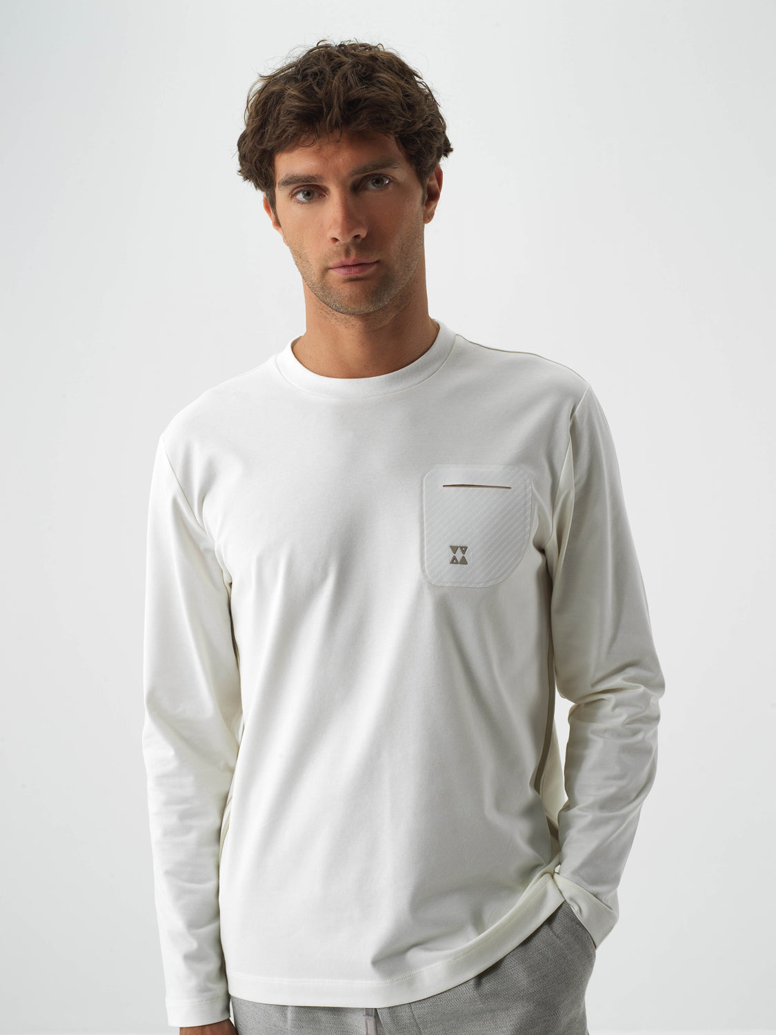 Xint Offwhite Cotton Textured Regular Fit Long Sleeve T-shirt