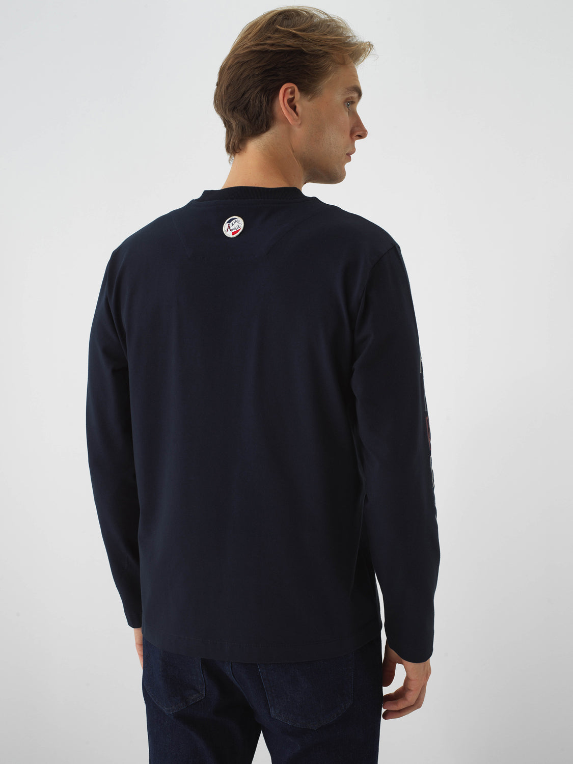 Xint Navy Cotton Long Sleeve Regular Fit Pullover