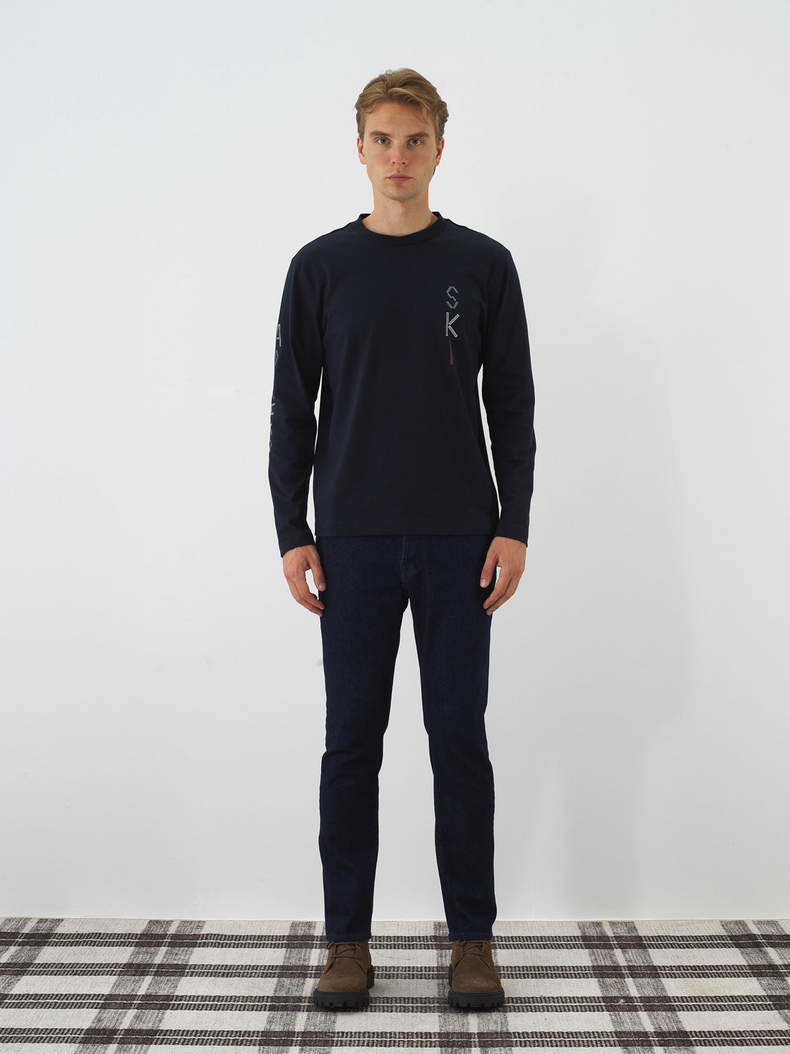 Xint Navy Cotton Long Sleeve Regular Fit Pullover