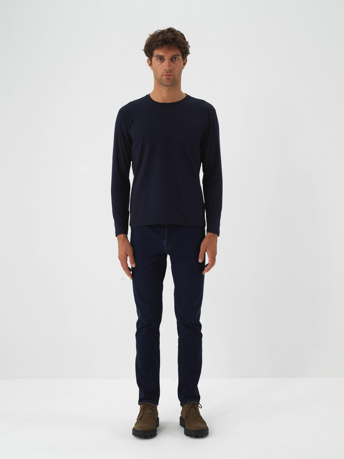 Xint Navy Textured Slim Fit Long Sleeve T-Shirt