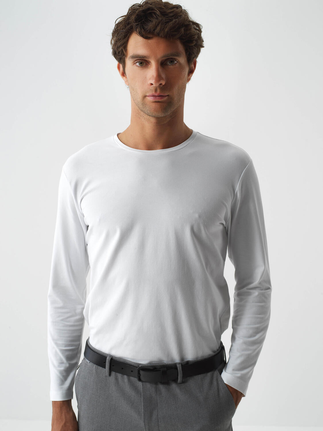 Xint White Textured Slim Fit Long Sleeve T-Shirt
