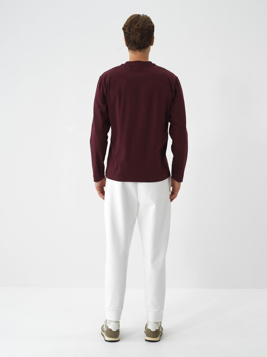 Xint Burgundy Cotton Textured Regular Fit Long Sleeve T-shirt