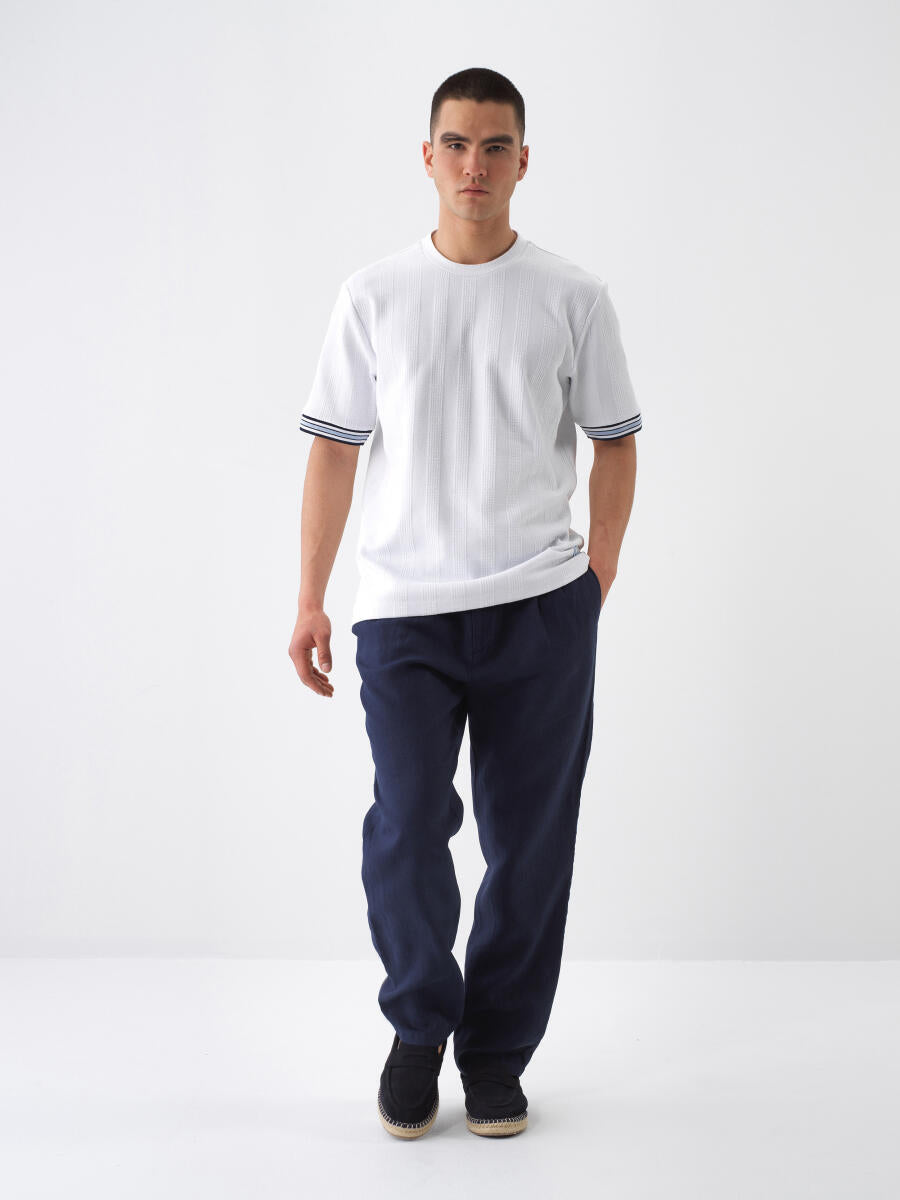 Xint Navy Regular Fit Linen Pant