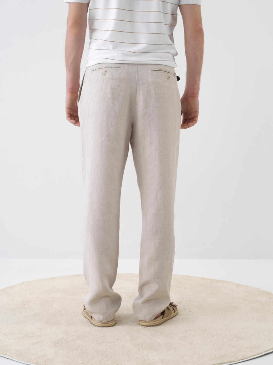 Xint Beige Regular Fit Linen Pant