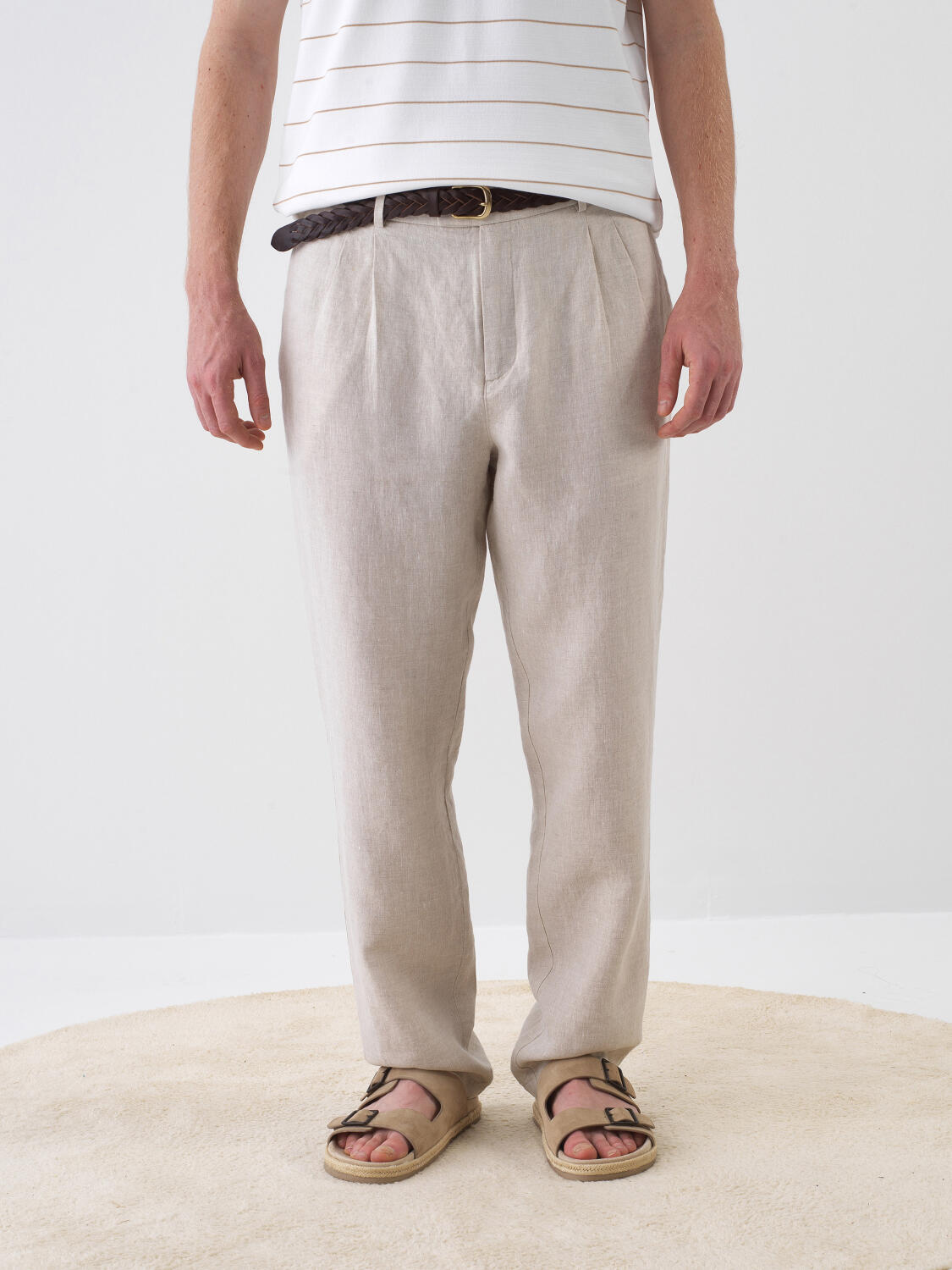 Xint Beige Regular Fit Linen Pant