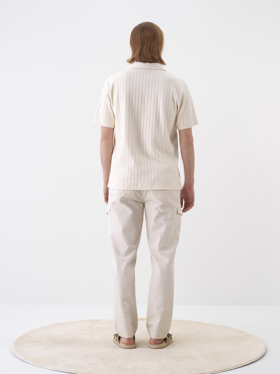 Xint Beige Regular Fit Linen Pant With Elastic Waist