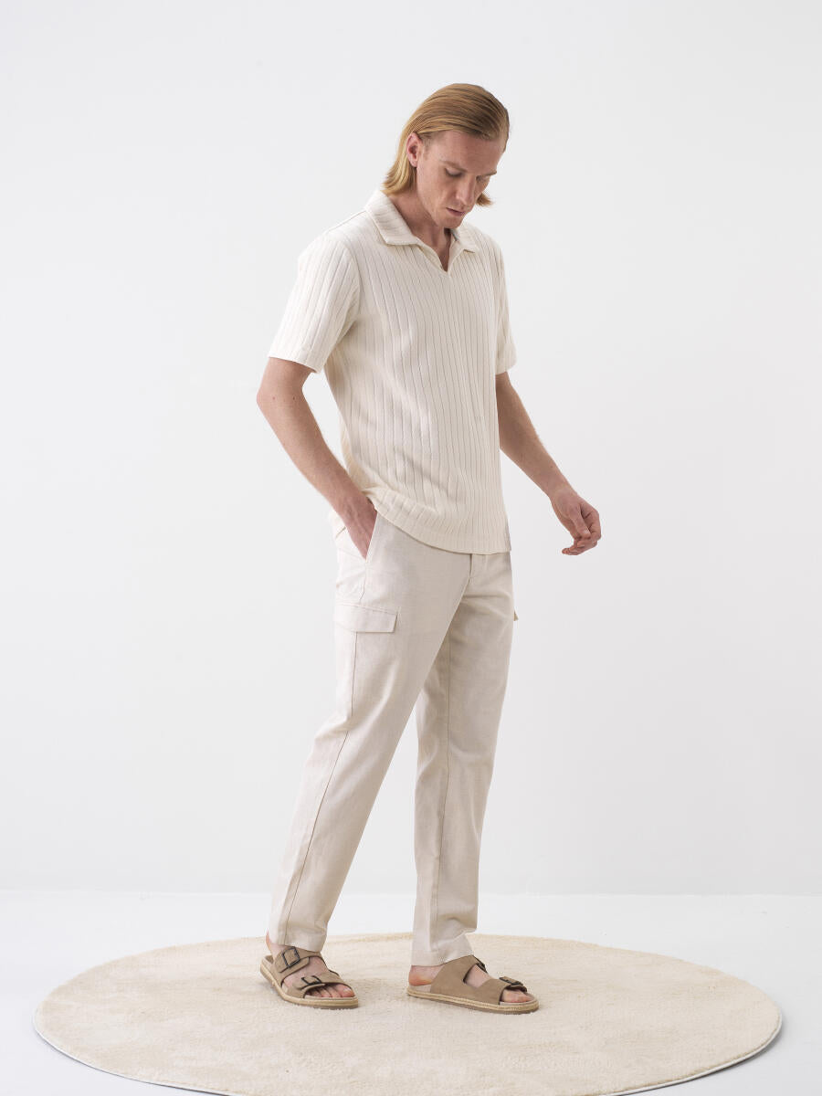 Xint Beige Regular Fit Linen Pant With Elastic Waist