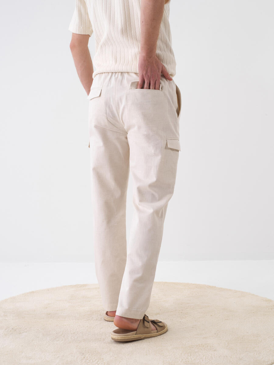 Xint Beige Regular Fit Linen Pant With Elastic Waist