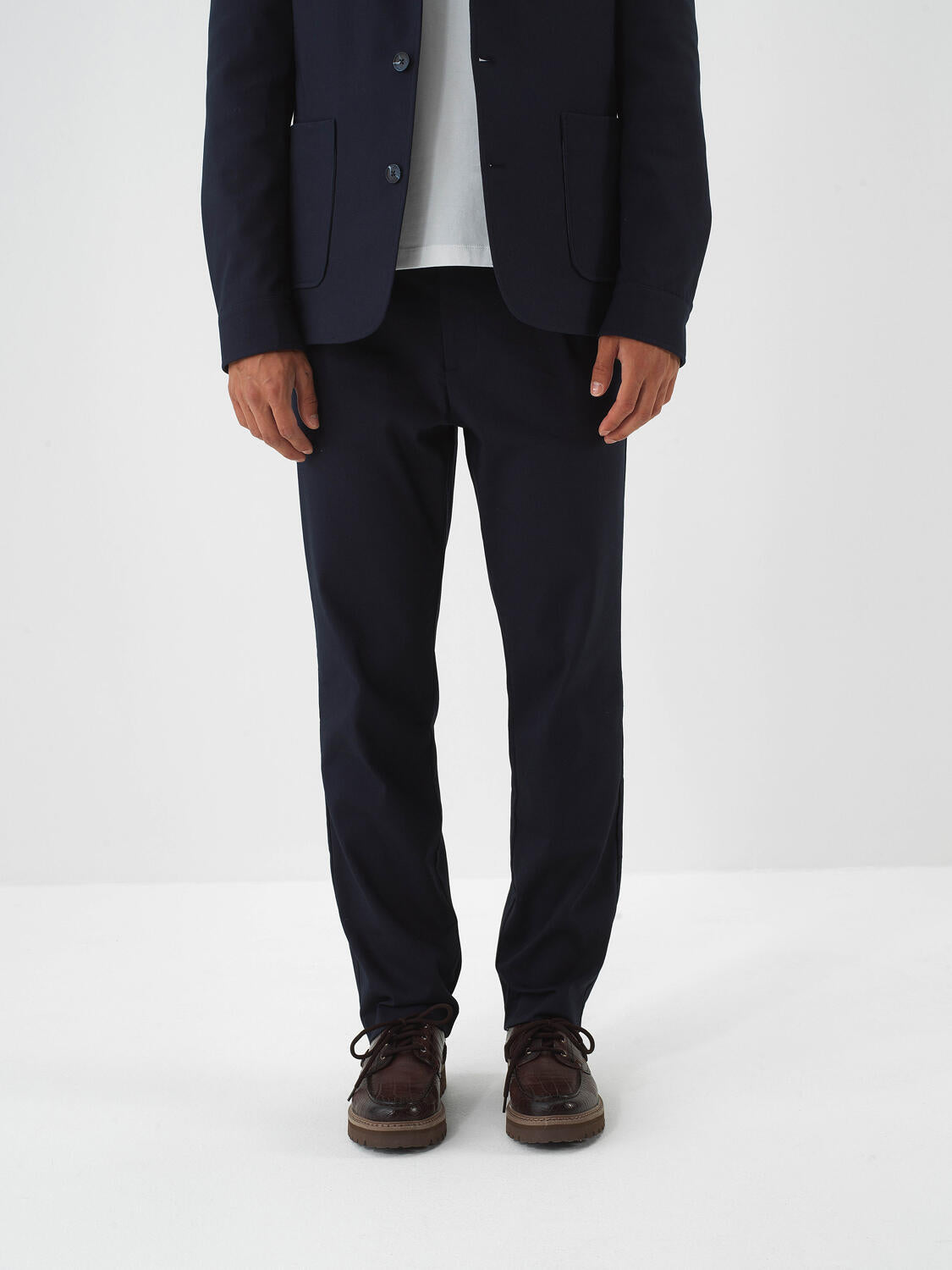 Xint Navy Cotton Textured Regular Fit Trousers
