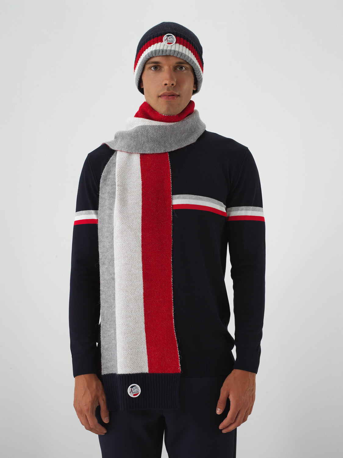 Xint Navy Blue Natural Wool Textured Standard Fit Scarf