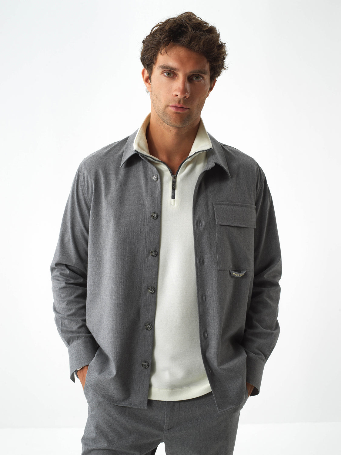 Xint Grey Flexible Textured Regular Fit Shirt