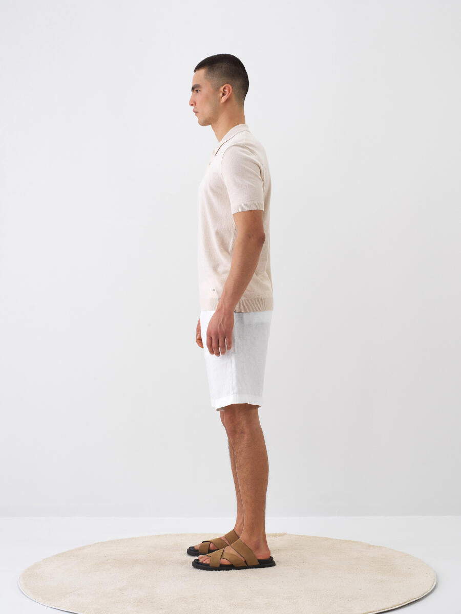 Xint Off White Regular Fit Linen Shorts
