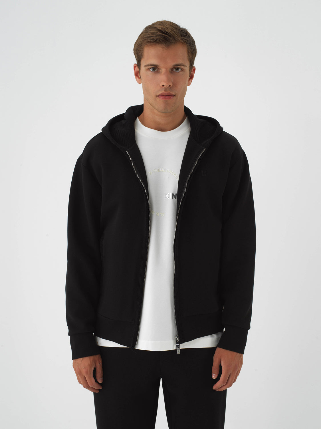 Xint Black Zippered Cotton Hoodie Jacket