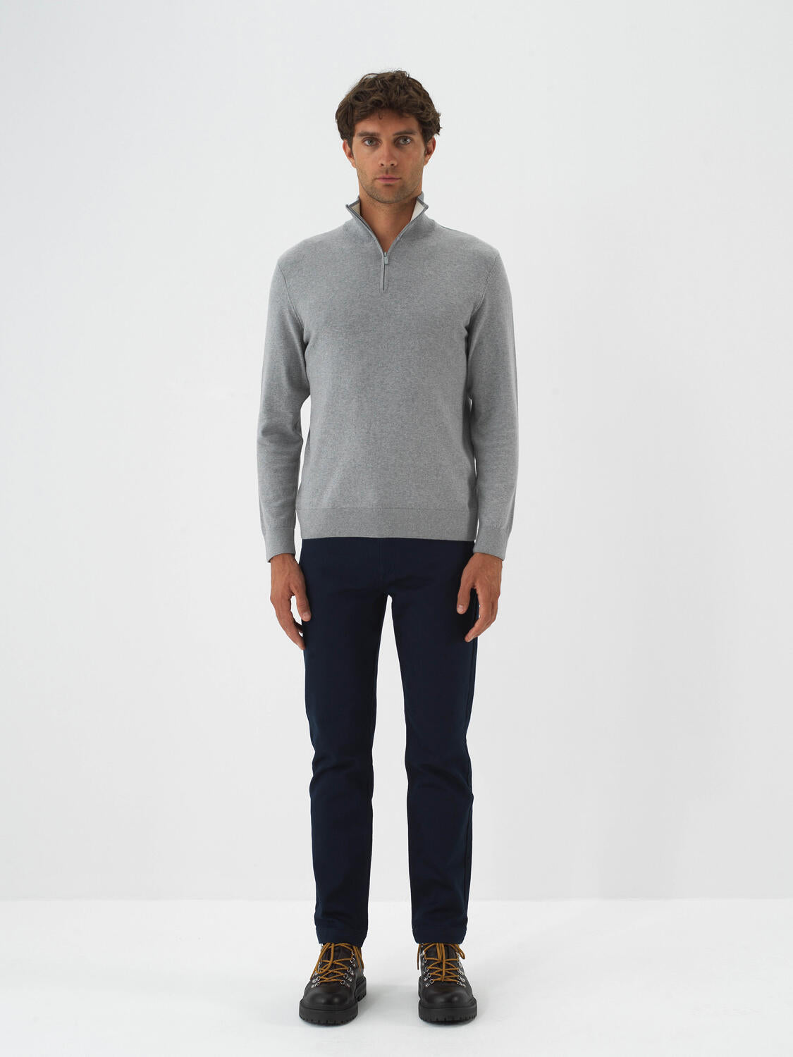Xint Grey Cotton Textured Regular Fit Sweater