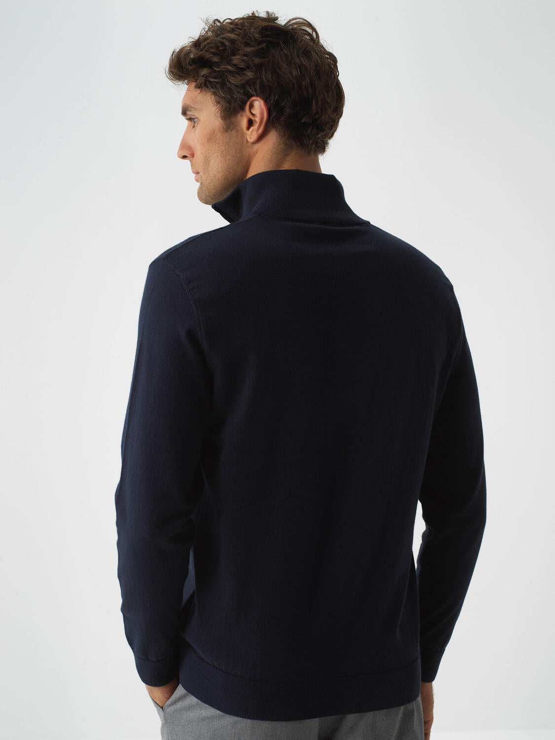 Xint Navy Cotton Textured Regular Fit Sweater