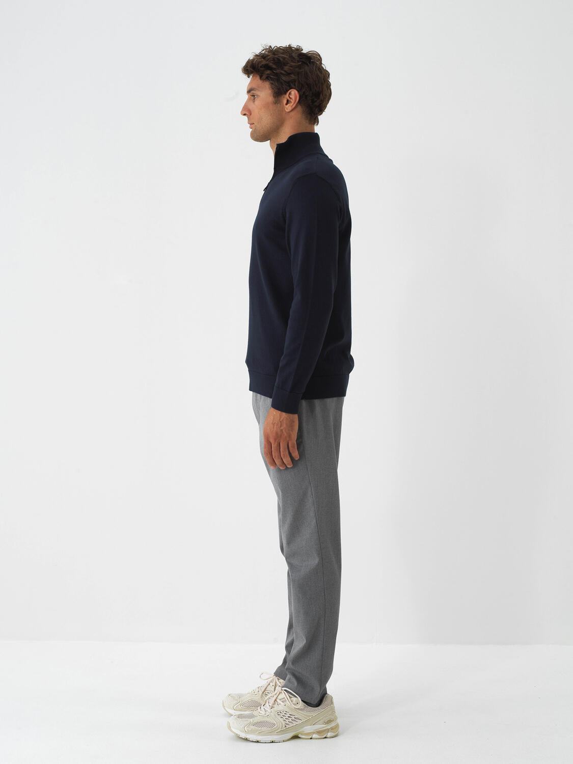 Xint Navy Cotton Textured Regular Fit Sweater