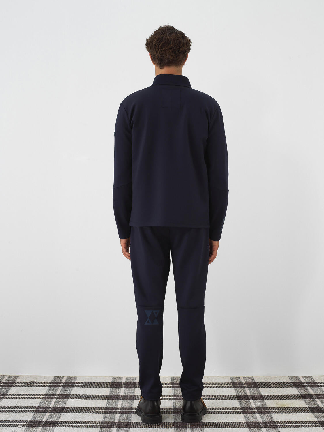 Xint Navy Cotton Textured Regular Fit Sweater