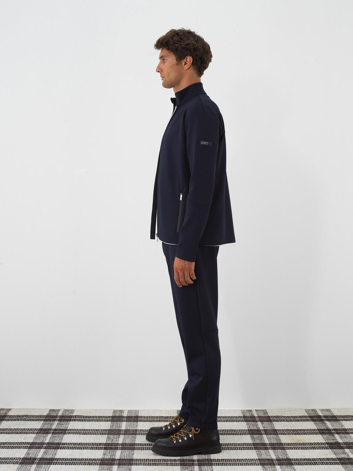 Xint Navy Cotton Textured Regular Fit Sweater