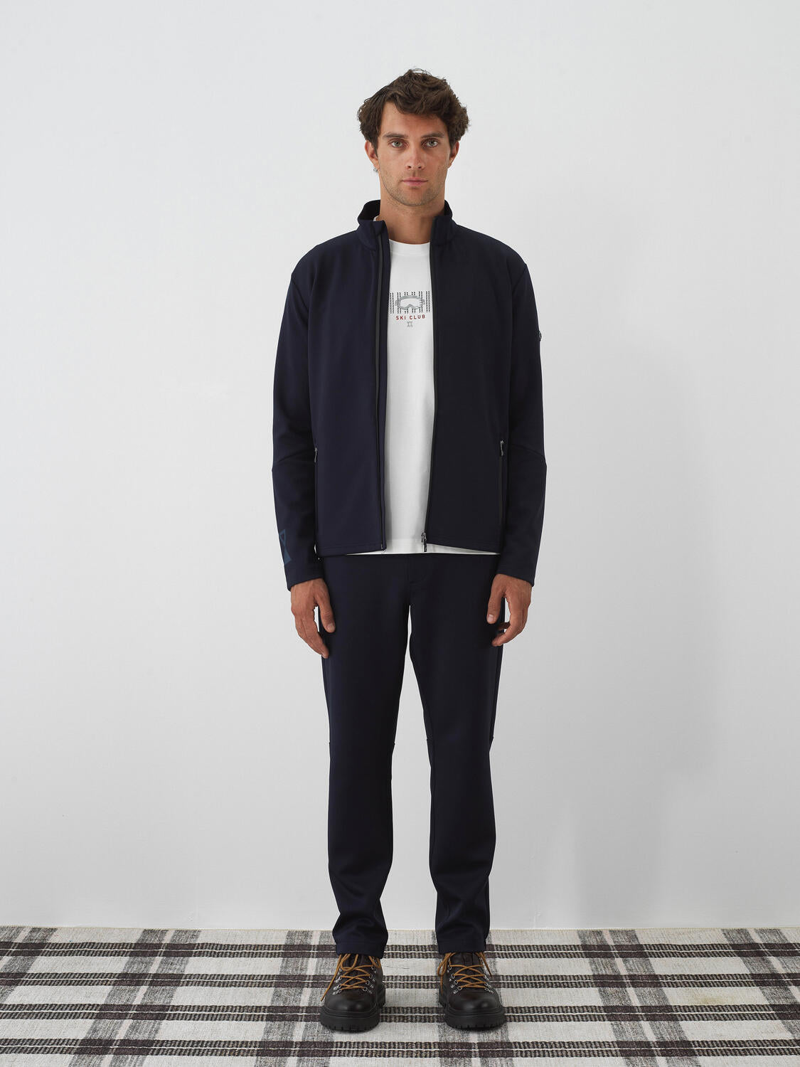 Xint Navy Cotton Textured Regular Fit Sweater