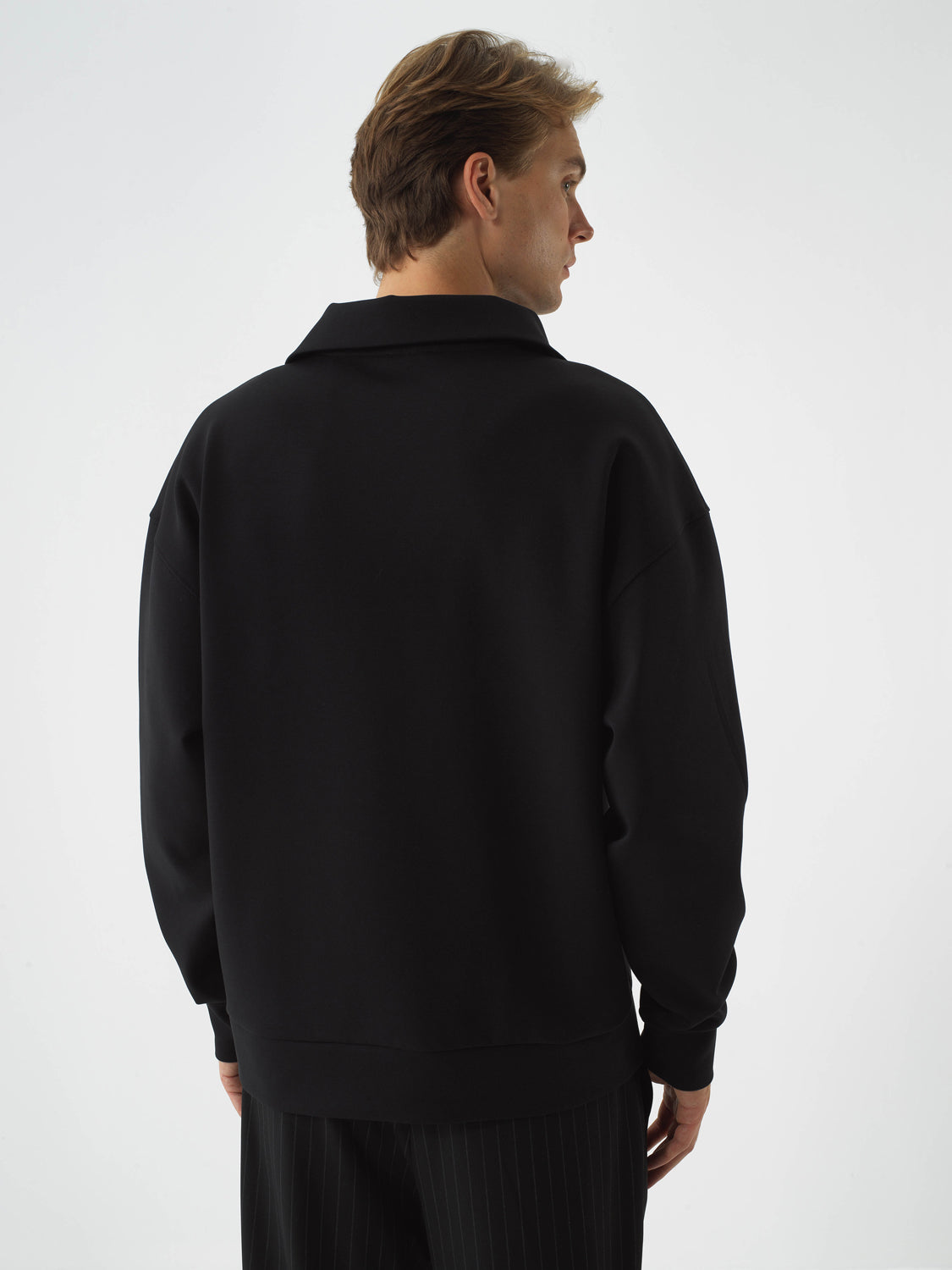 Xint Black Cotton Textured Oversize Pullover