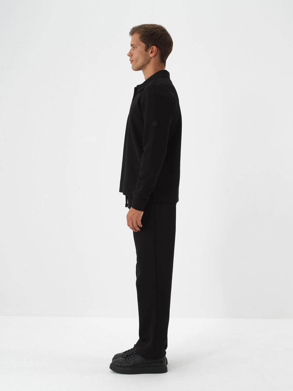 Xint Black Cotton Textured Regular Fit Sweater