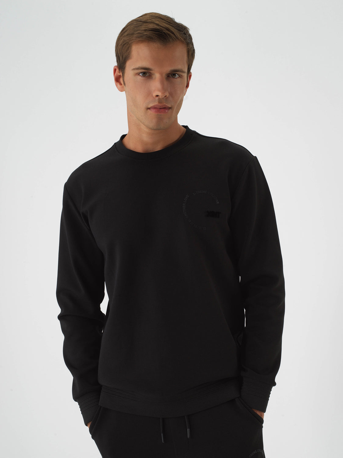 Xint Black Cotton Textured Regular Fit Pullover