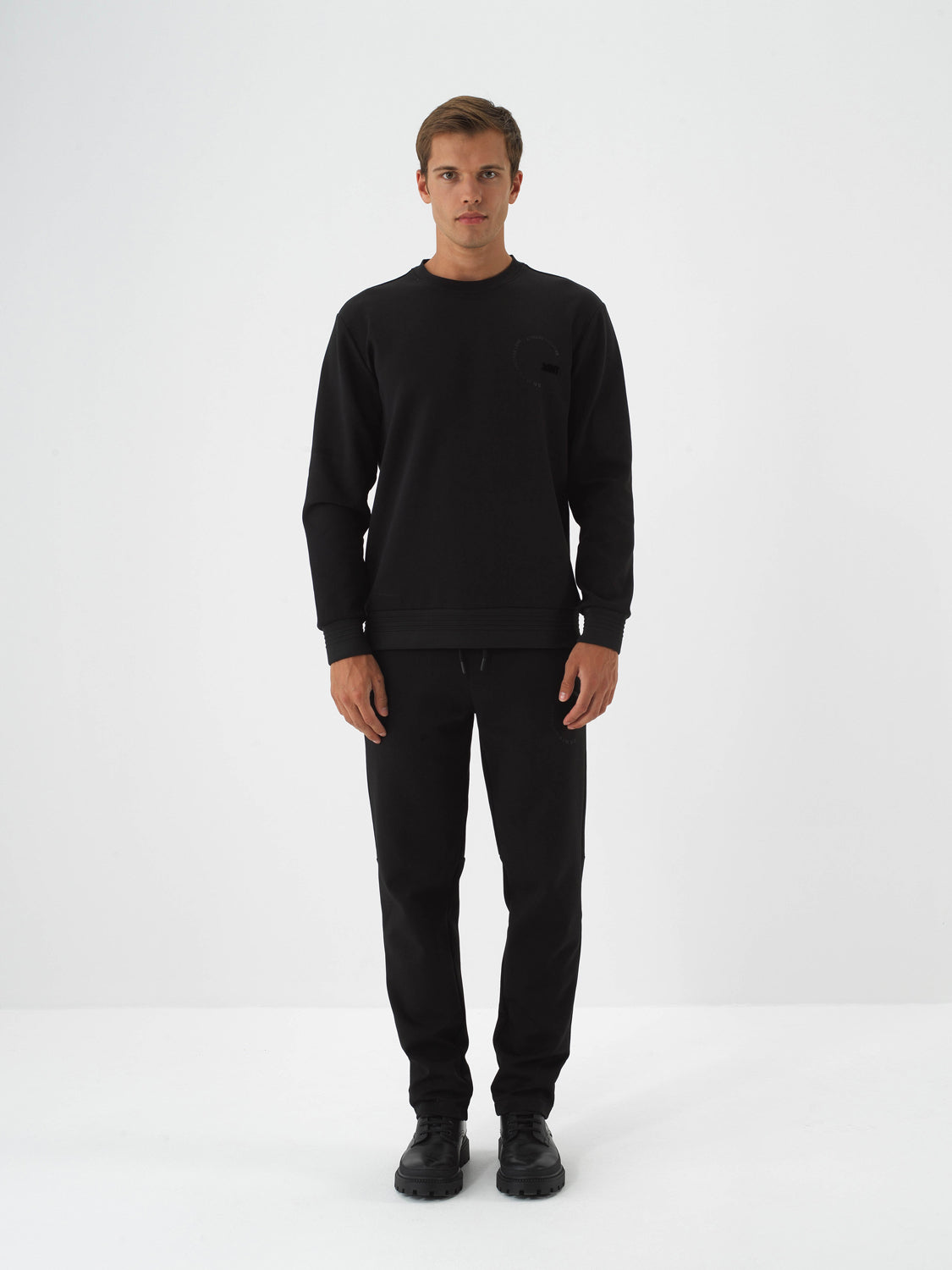 Xint Black Cotton Textured Regular Fit Pullover