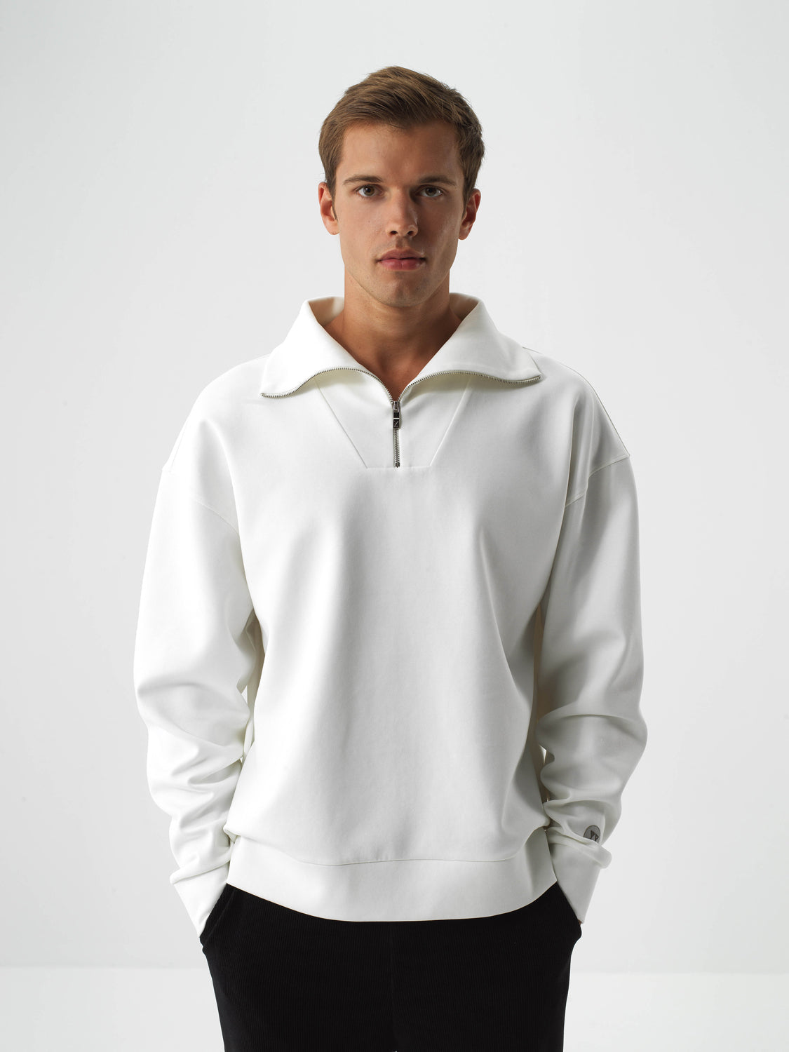 Xint Offwhite Cotton Textured Oversize Pullover