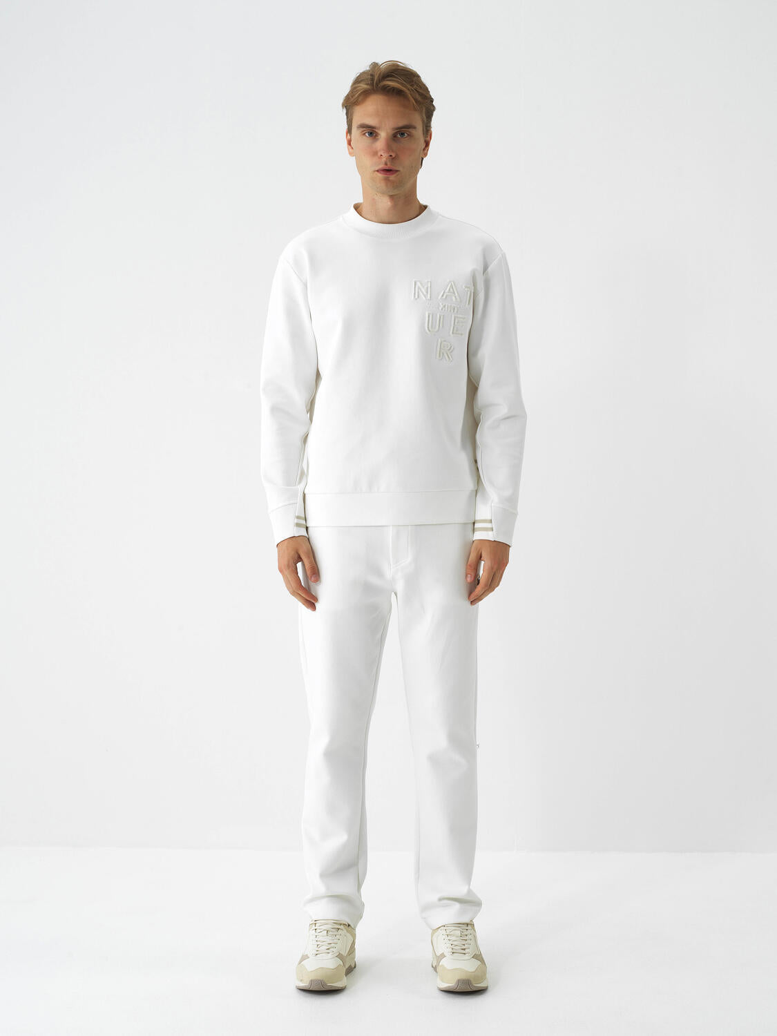 Xint Offwhite Cotton Textured Regular Fit Sweater