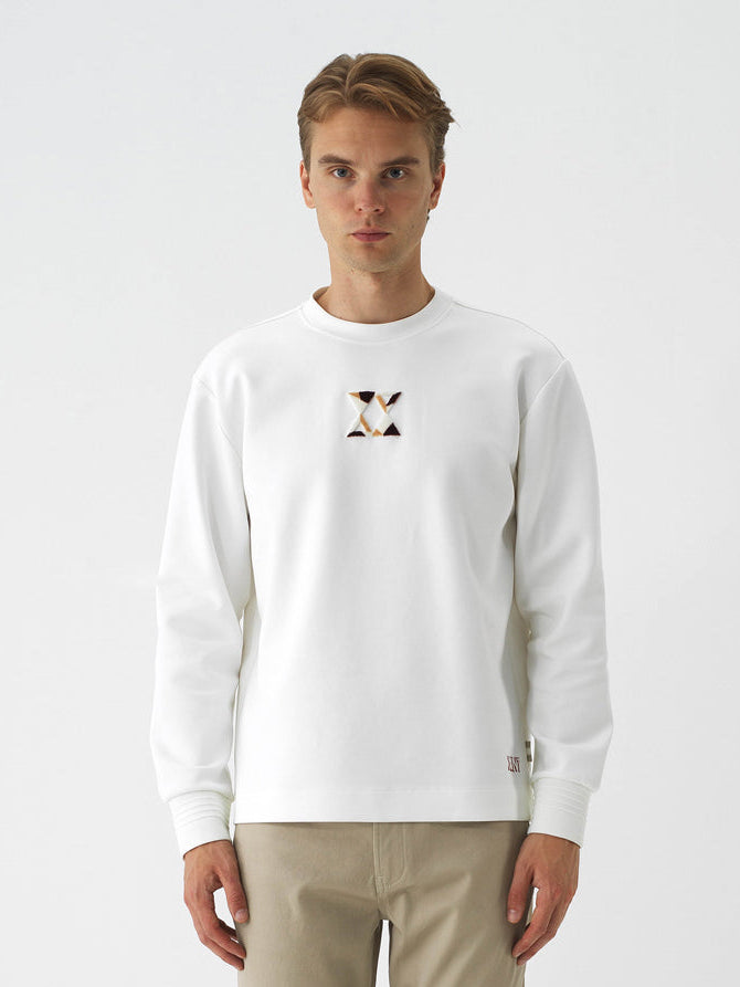 Xint Offwhite Cotton Textured Regular Fit Sweater