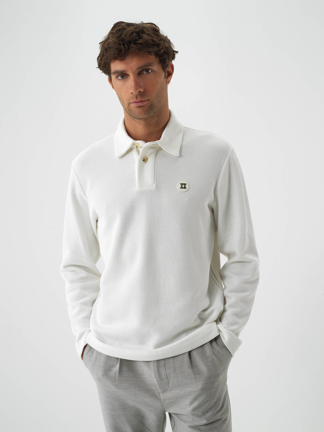 Xint Offwhite Cotton Textured Regular Fit Polo