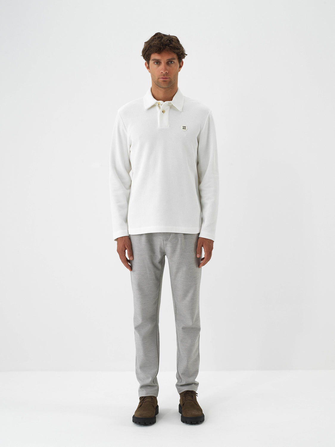 Xint Offwhite Cotton Textured Regular Fit Polo