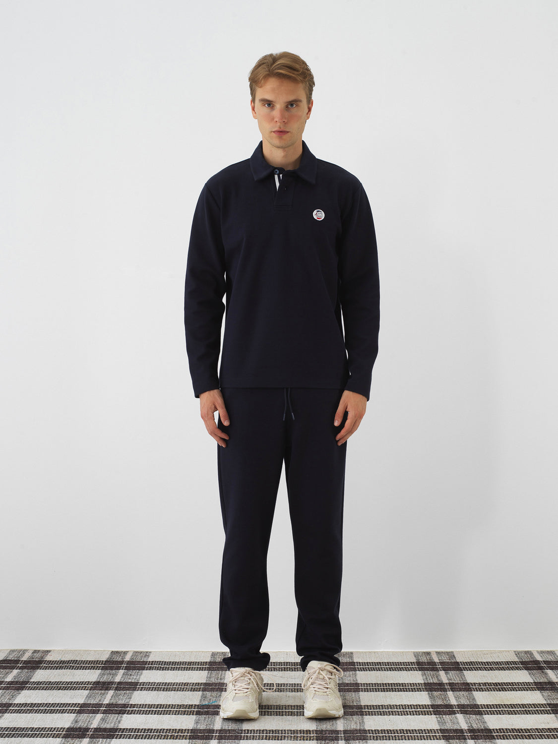 Xint Navy Blue Cotton Textured Regular Fit Sweater