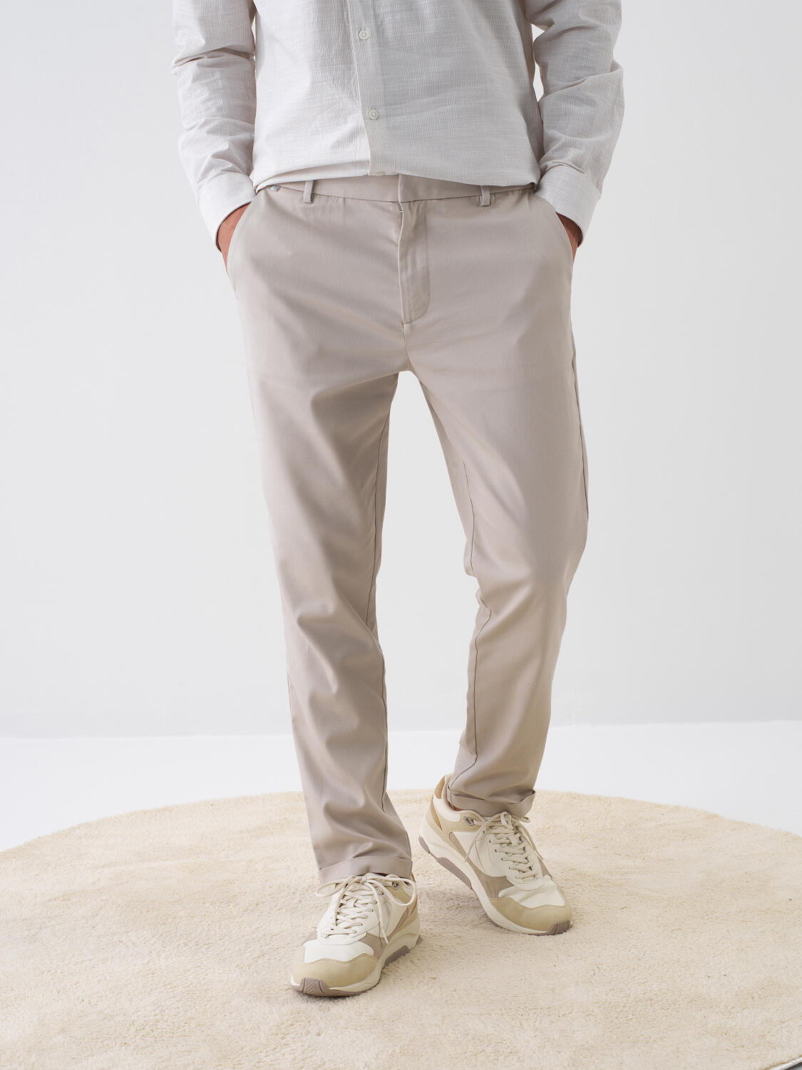 Xint Beige Slim Fit Cotton Jogger Pant