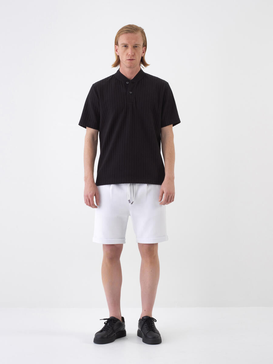 Xint Black Regular Fit Cotton Polo With Wing Collar